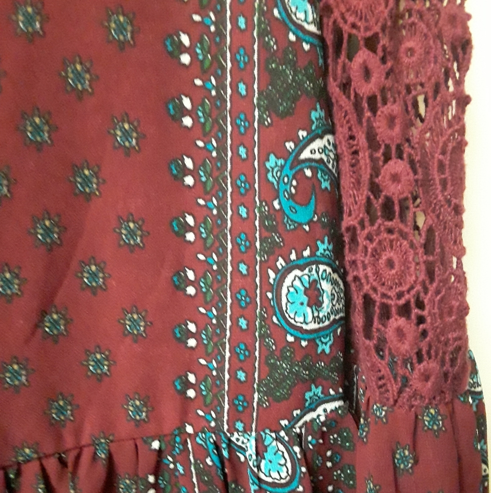 Red Boho Lace Peasent Top Dress Entro NWOT - Picture 5 of 8